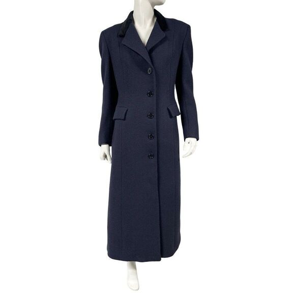 Womens Vintage Brooks Brothers Tailored Long Wool Overcoat Navy - Picture 1 of 10